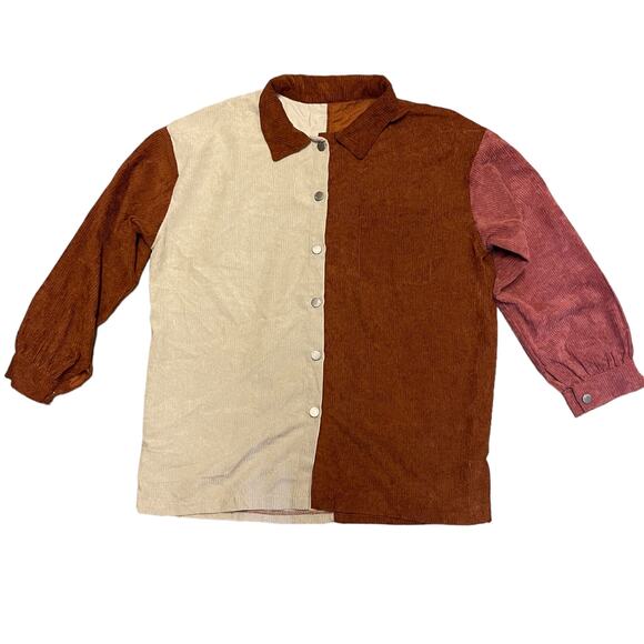 Zaful Corduroy Color Block Long Sleeve Shirt Size Medium - Picture 1 of 4